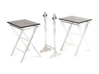 Two Lucite Folding Tables and Standing Tie-Rack