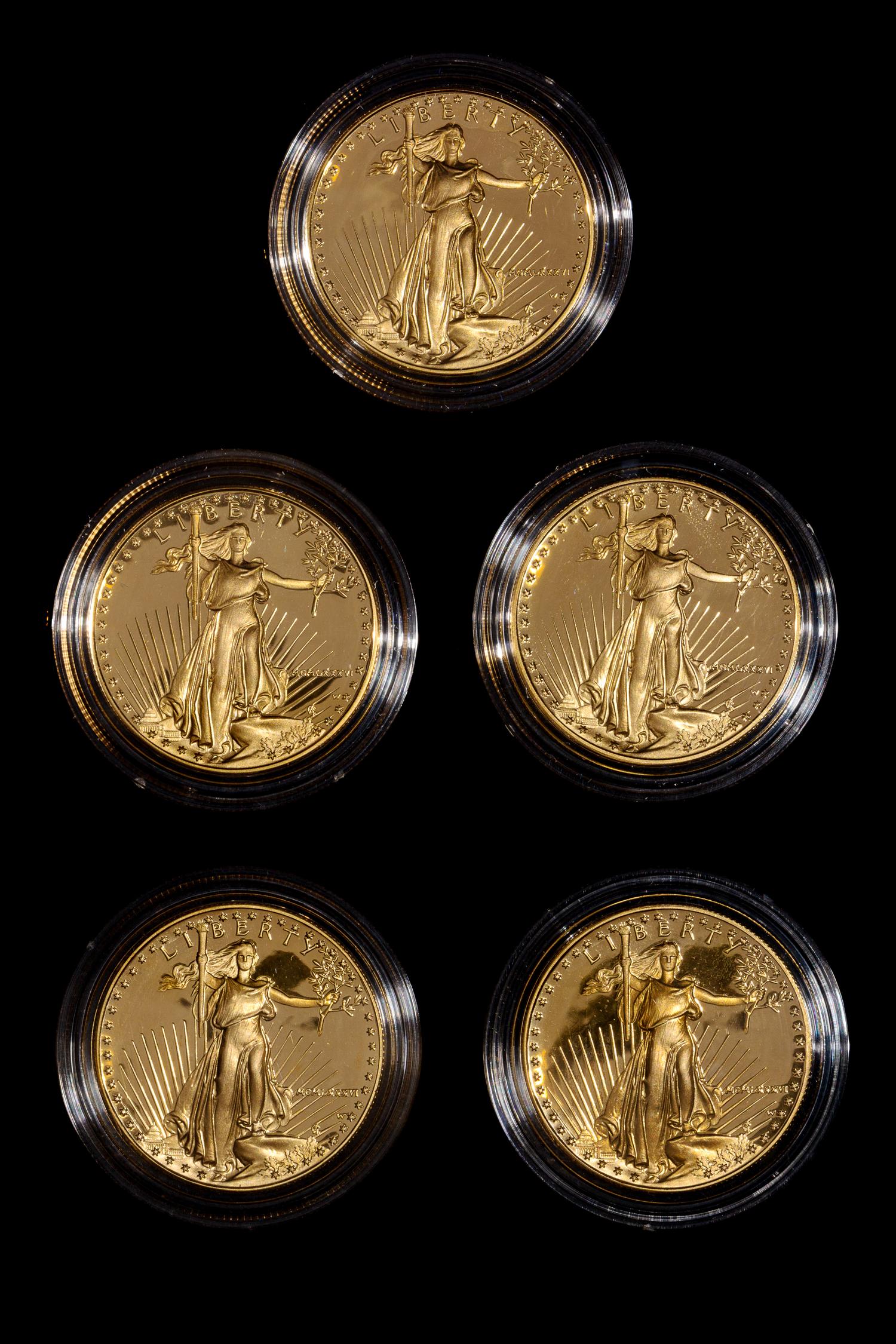 *A Group of Five United States 1986 Gold Eagle 1 Oz. Gold Proofs