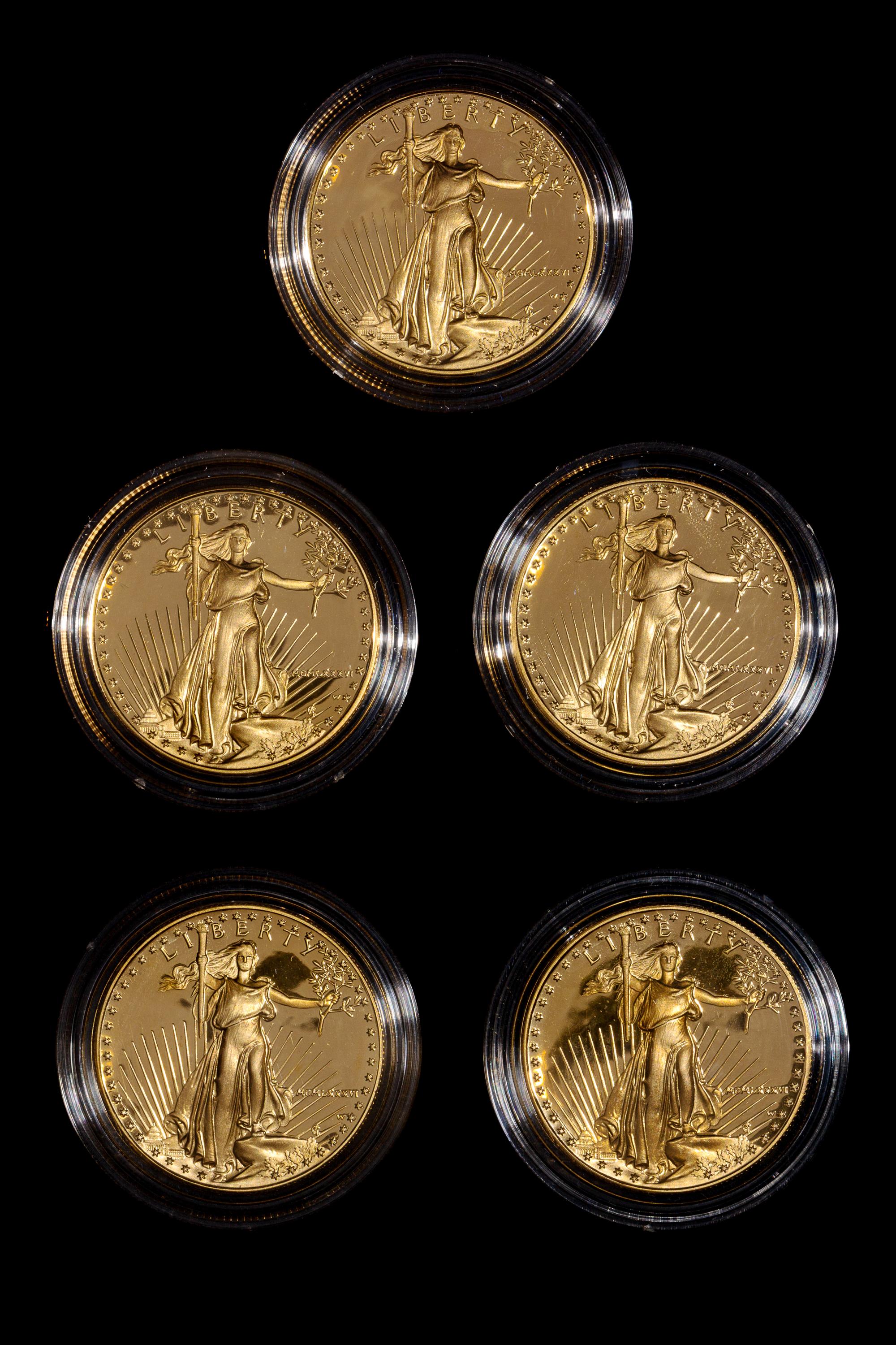 *A Group of Five United States 1986 Gold Eagle 1 Oz. Gold Proofs
