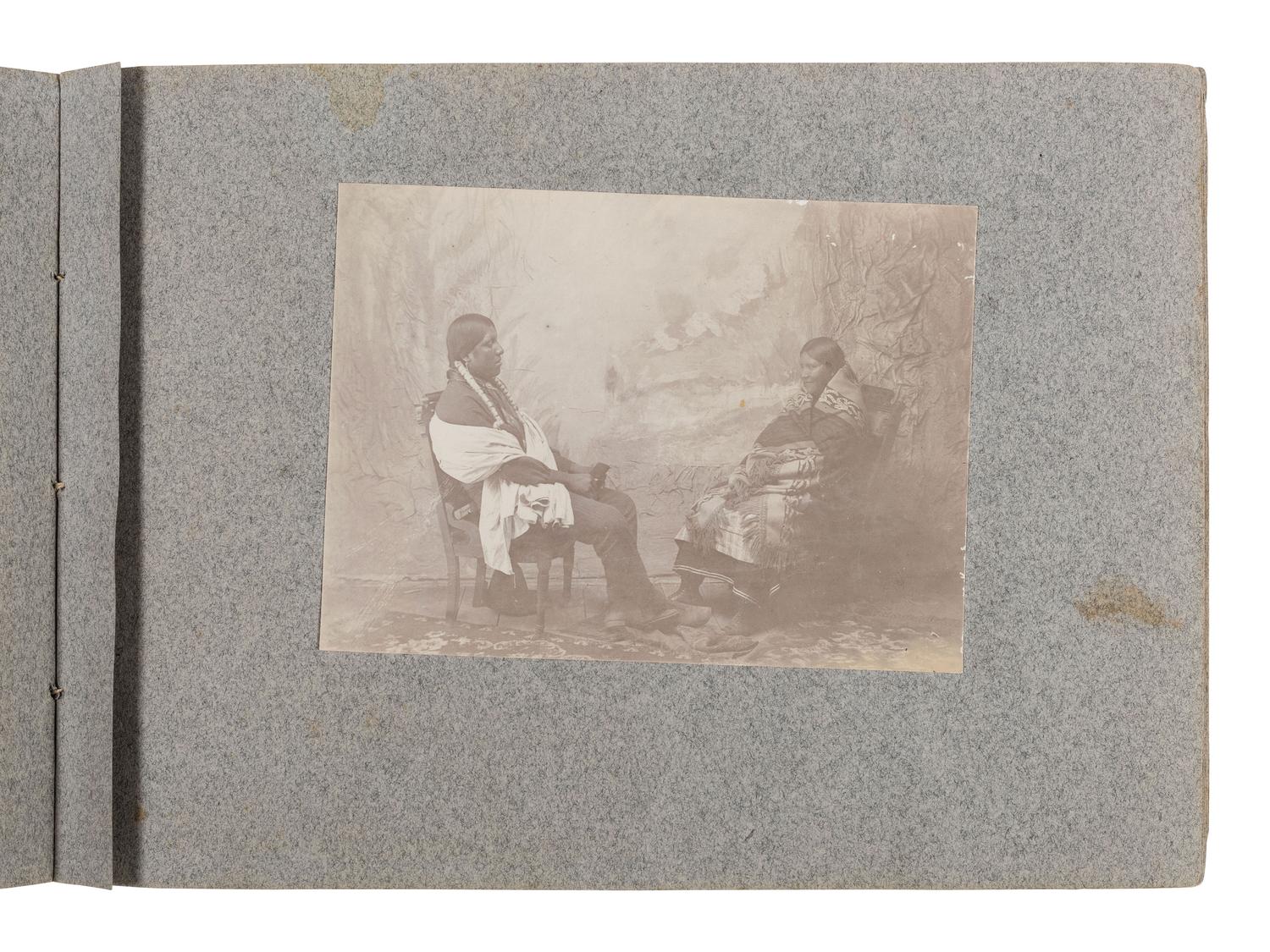 [NATIVE AMERICANS]. Album containing 25 photographs of Native American subjects from Indian Territory, incl. 2 images of Geronimo and works by Lenny & Sawyer and Will Soule.