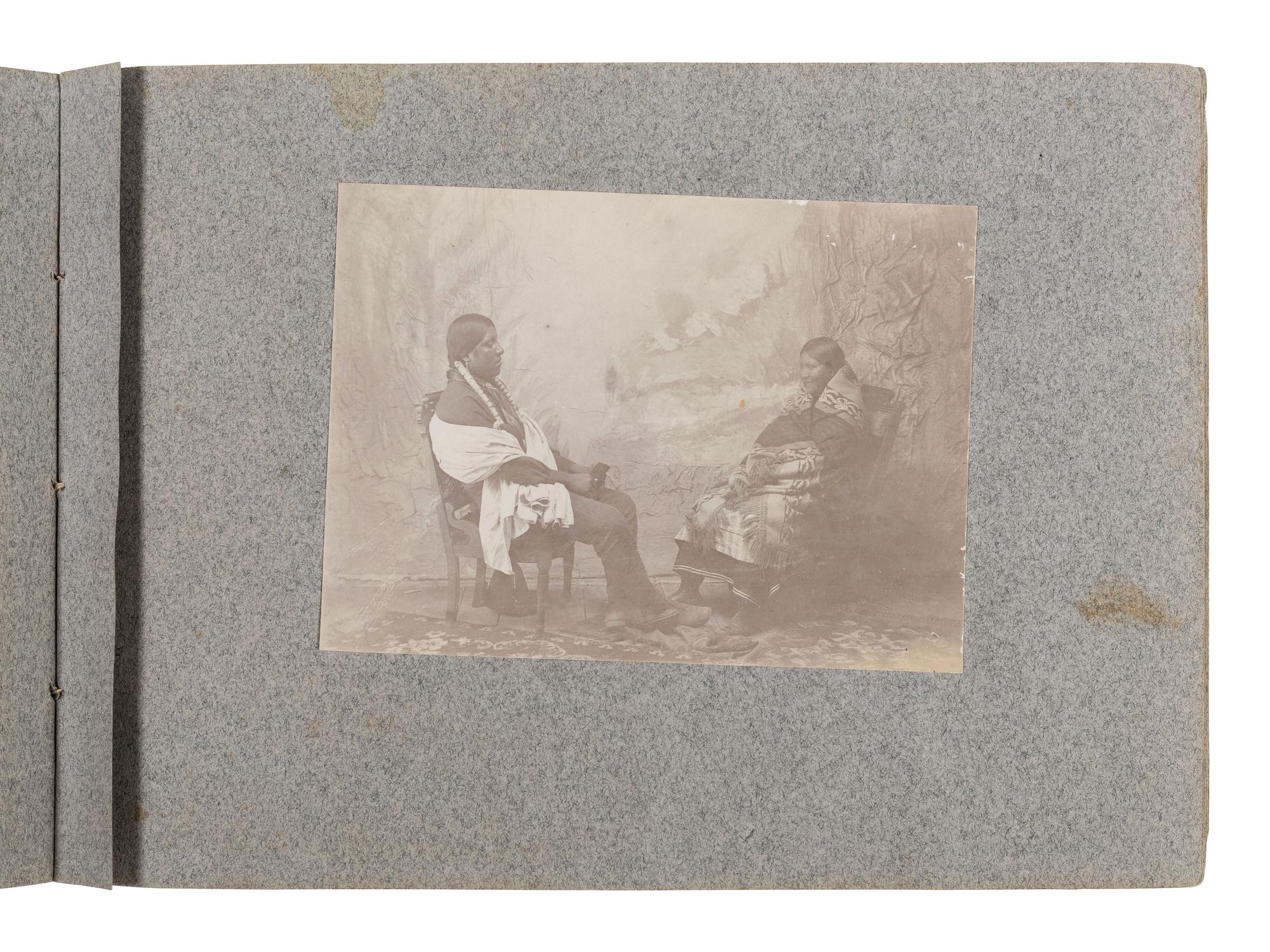 [NATIVE AMERICANS]. Album containing 25 photographs of Native American subjects from Indian Territory, incl. 2 images of Geronimo and works by Lenny & Sawyer and Will Soule.