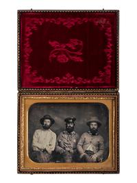 [WESTERN AMERICANA - MINING]. A half plate daguerreotype of three gold miners.