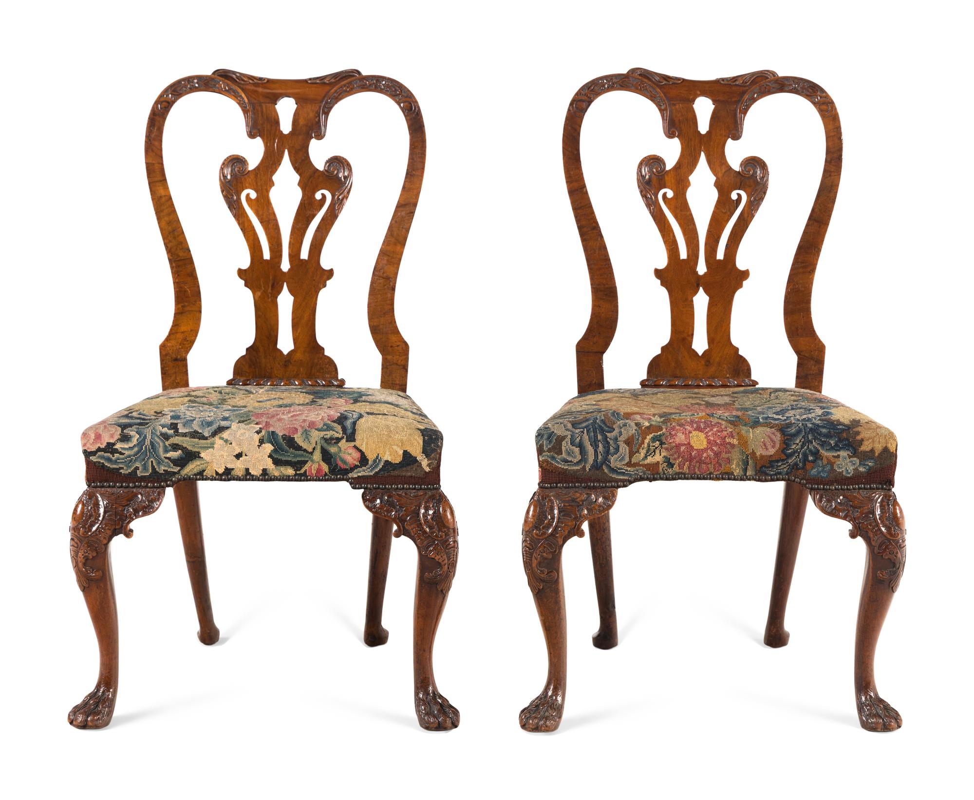 A Pair of George II Carved Mahogany Side Chairs