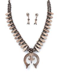 Navajo Silver and Turquoise Squash Blossom Necklace AND Earrings