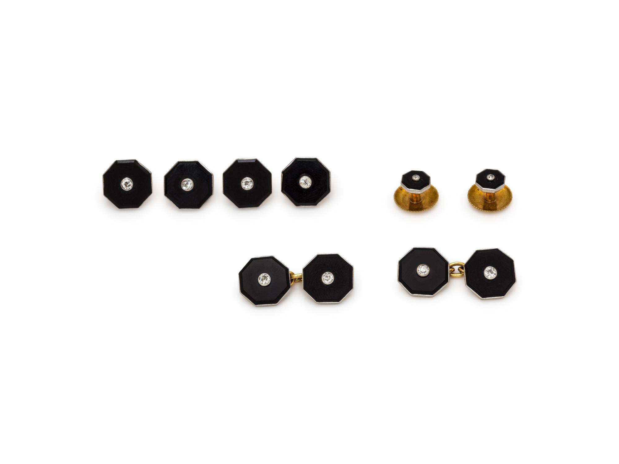 SANDERS, ART DECO, ONYX AND DIAMOND DRESS SET