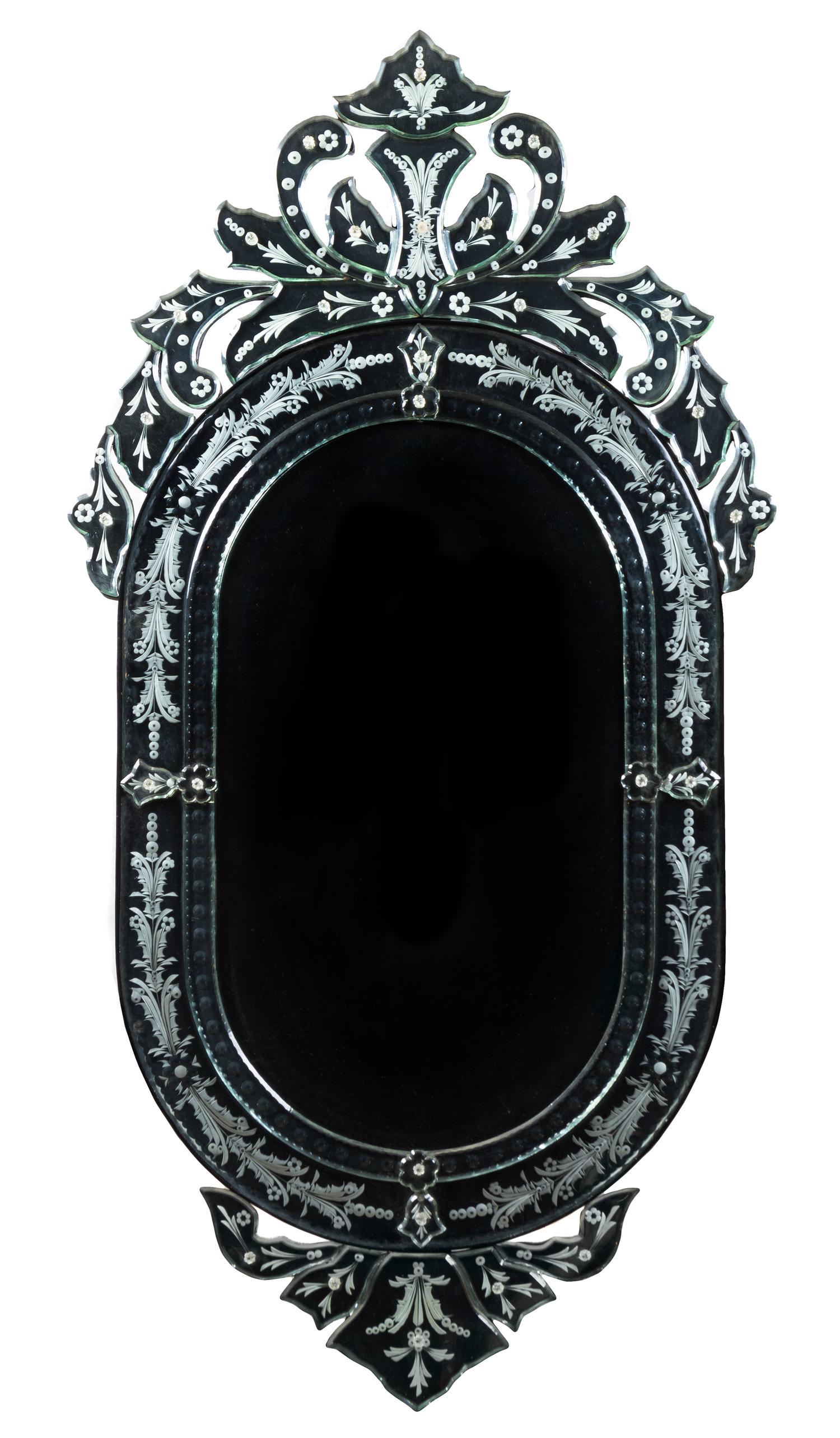 A Venetian Etched Glass Mirror 55 1/2 x 20 1/2 inches.