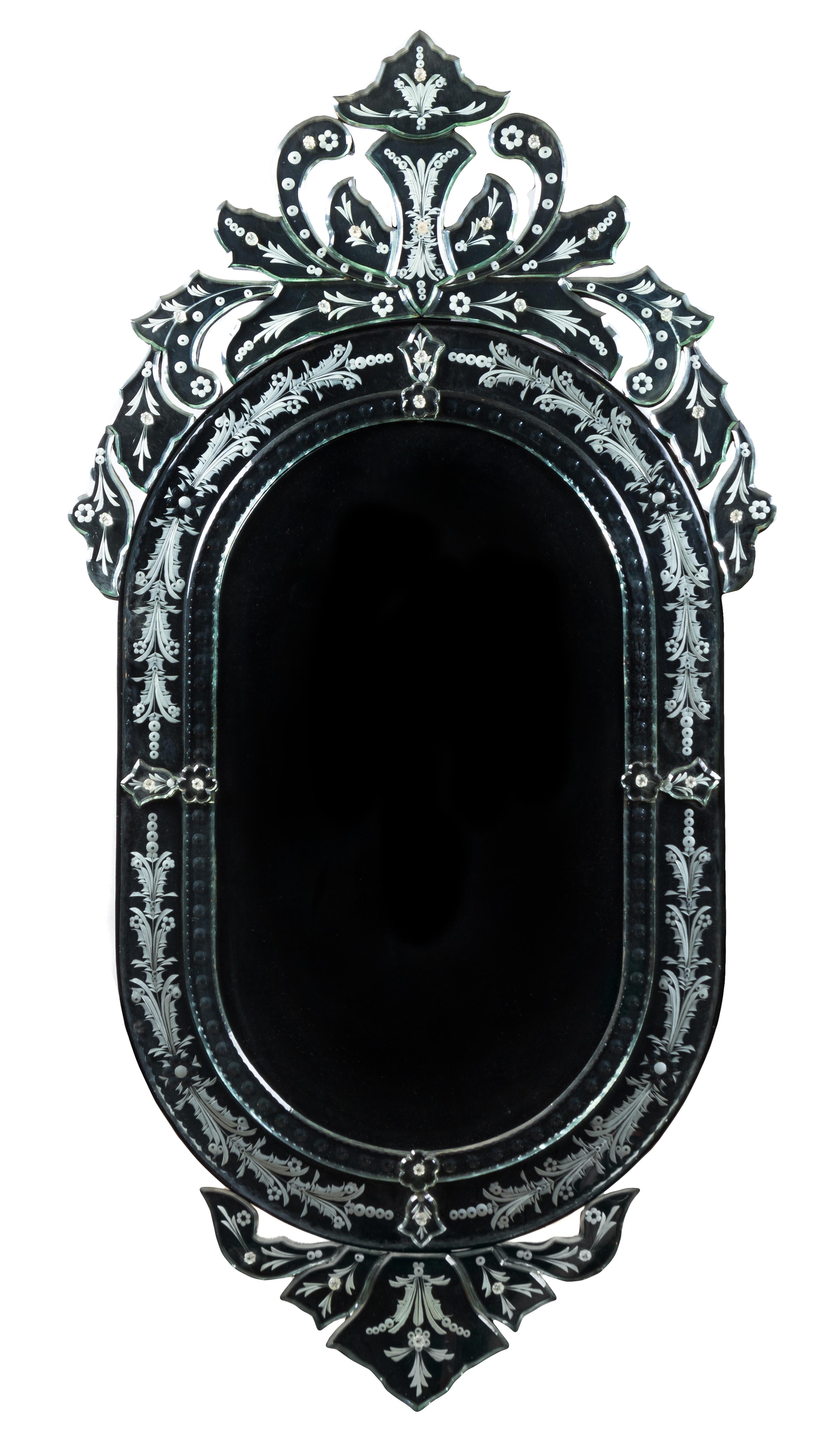 A Venetian Etched Glass Mirror 55 1/2 x 20 1/2 inches.