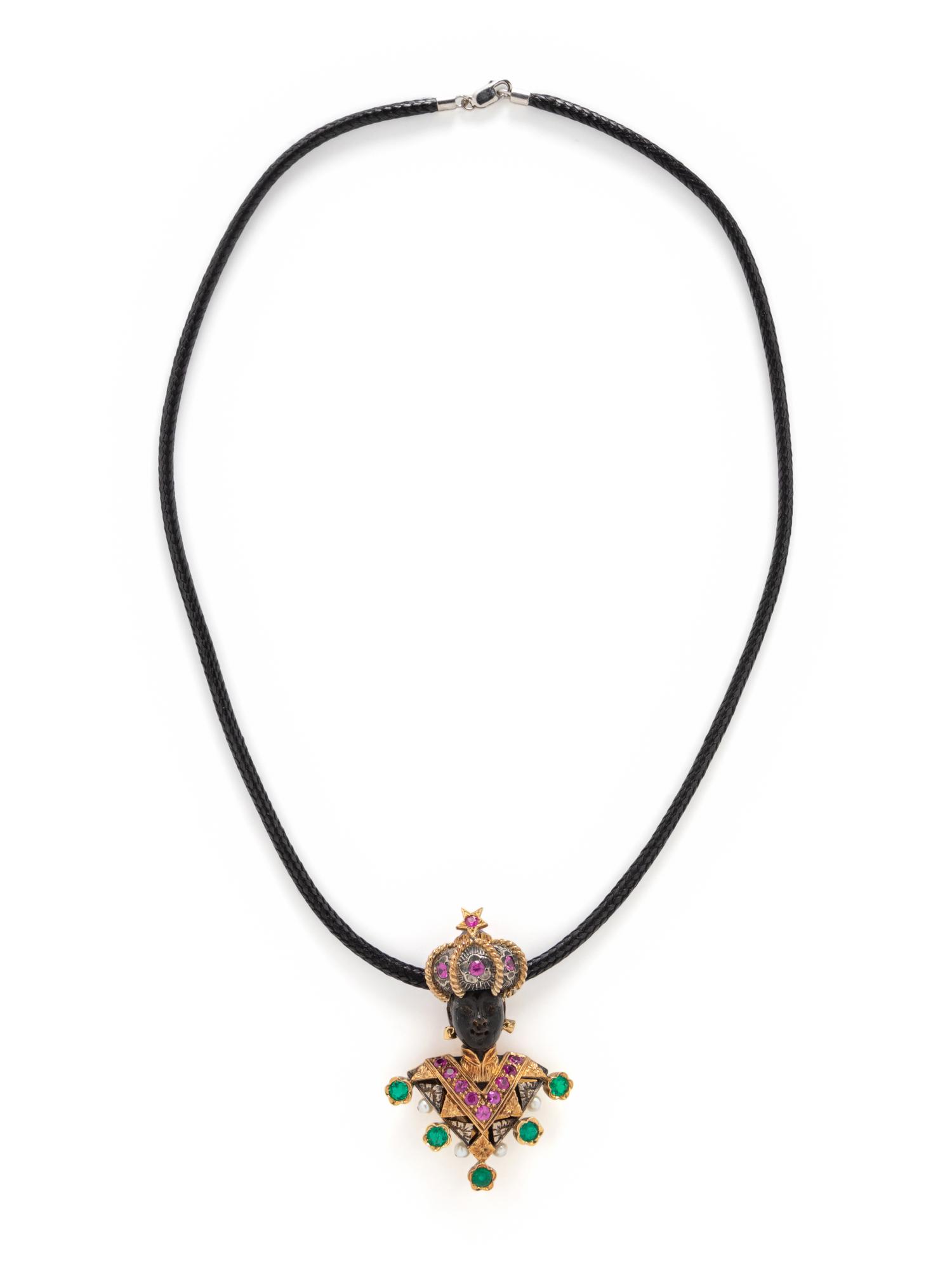 NARDI, YELLOW GOLD, SILVER AND MULTIGEM BLACKAMOOR BROOCH