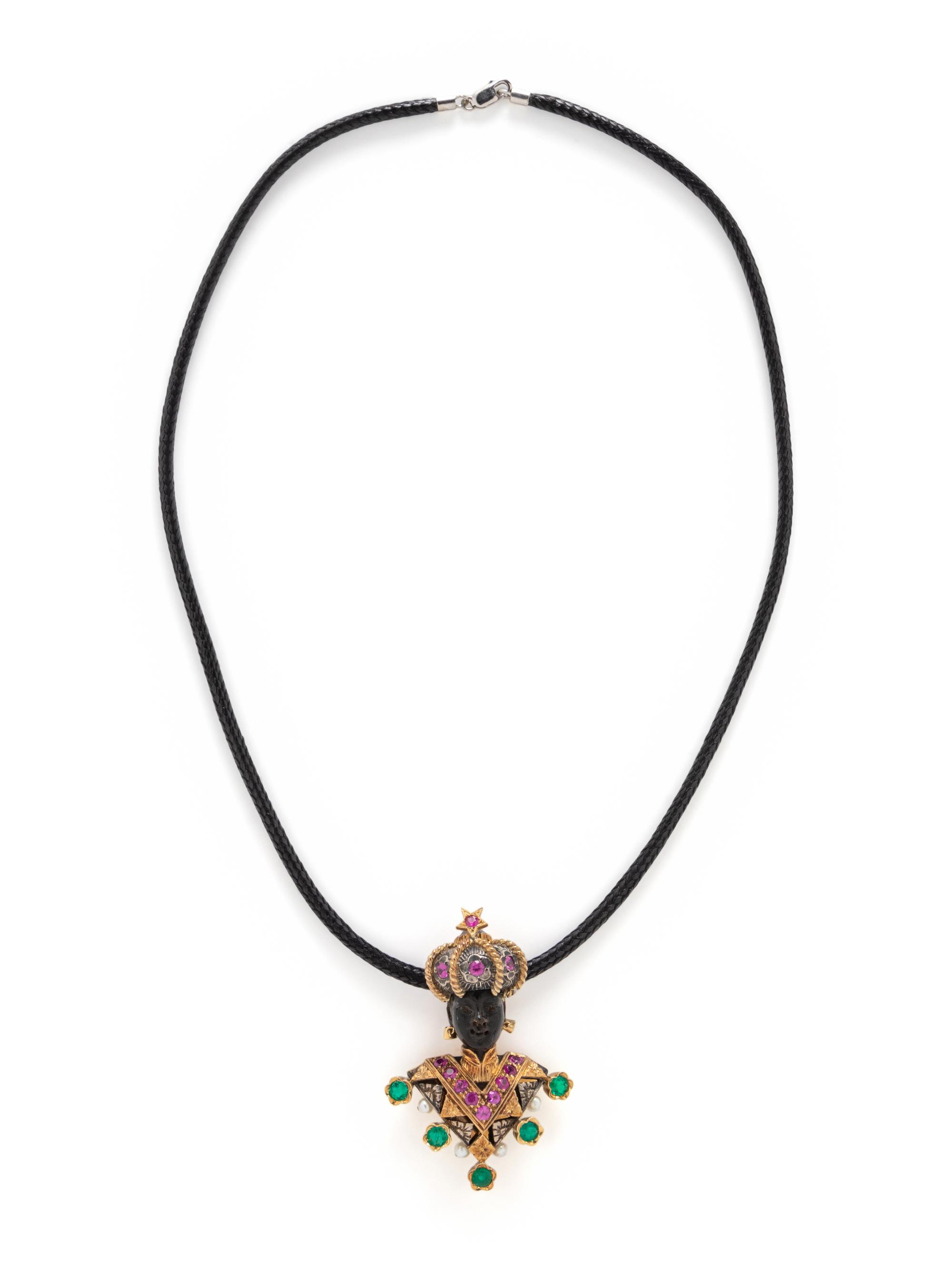 NARDI, YELLOW GOLD, SILVER AND MULTIGEM BLACKAMOOR BROOCH