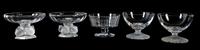Five Lalique Molded and Frosted Glass Table Articles Diameter of largest 5 1/2 inches. — 20TH CENTURY