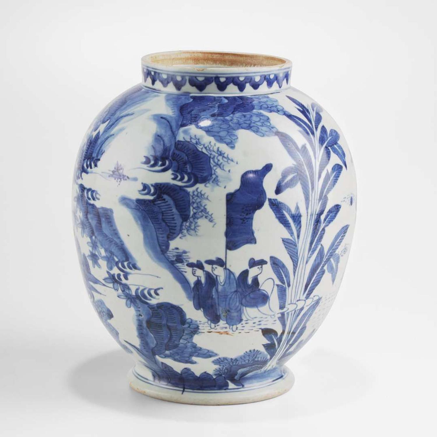 A Japanese Blue and White Porcelain Ovoid Jar, 17th Century