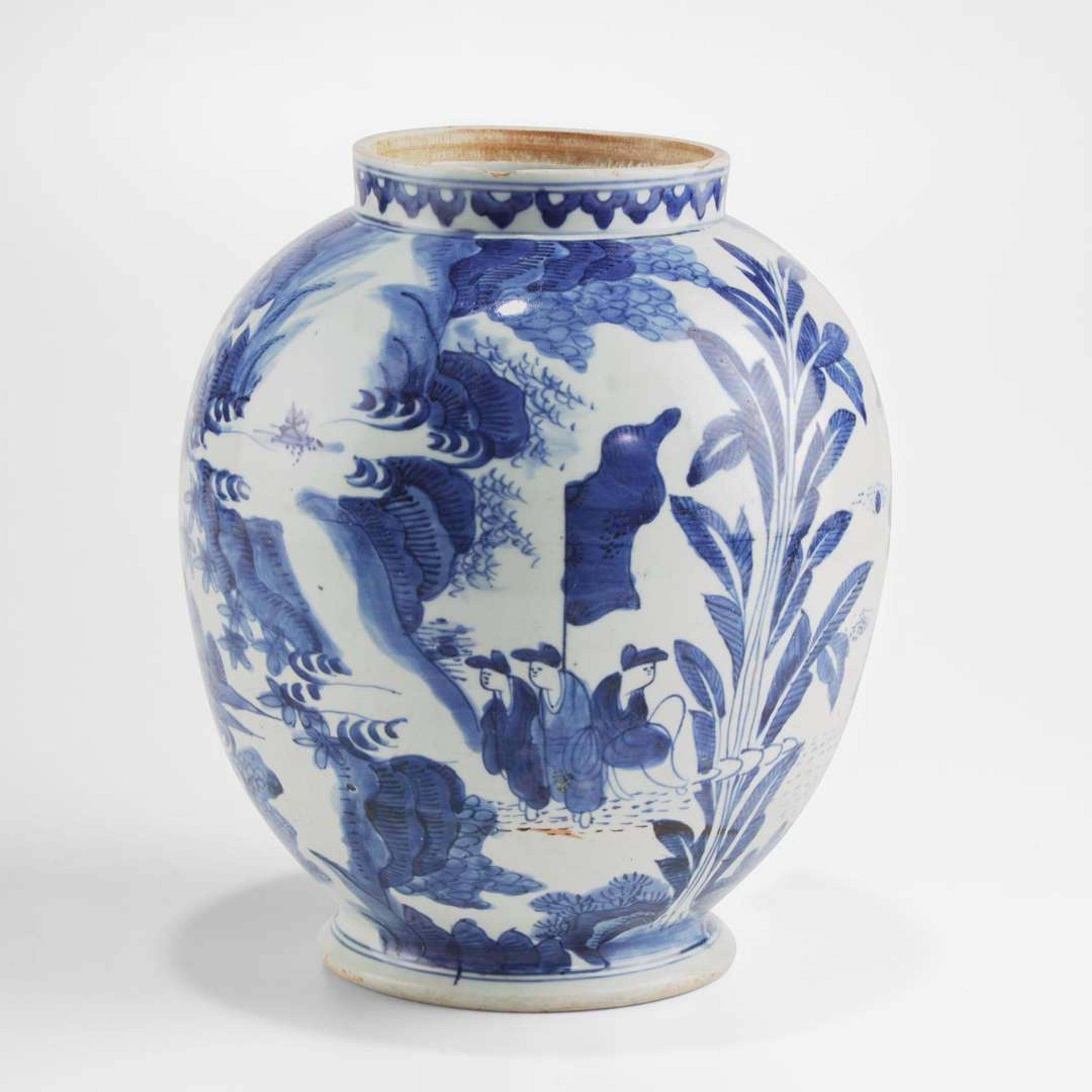 A Japanese Blue and White Porcelain Ovoid Jar, 17th Century