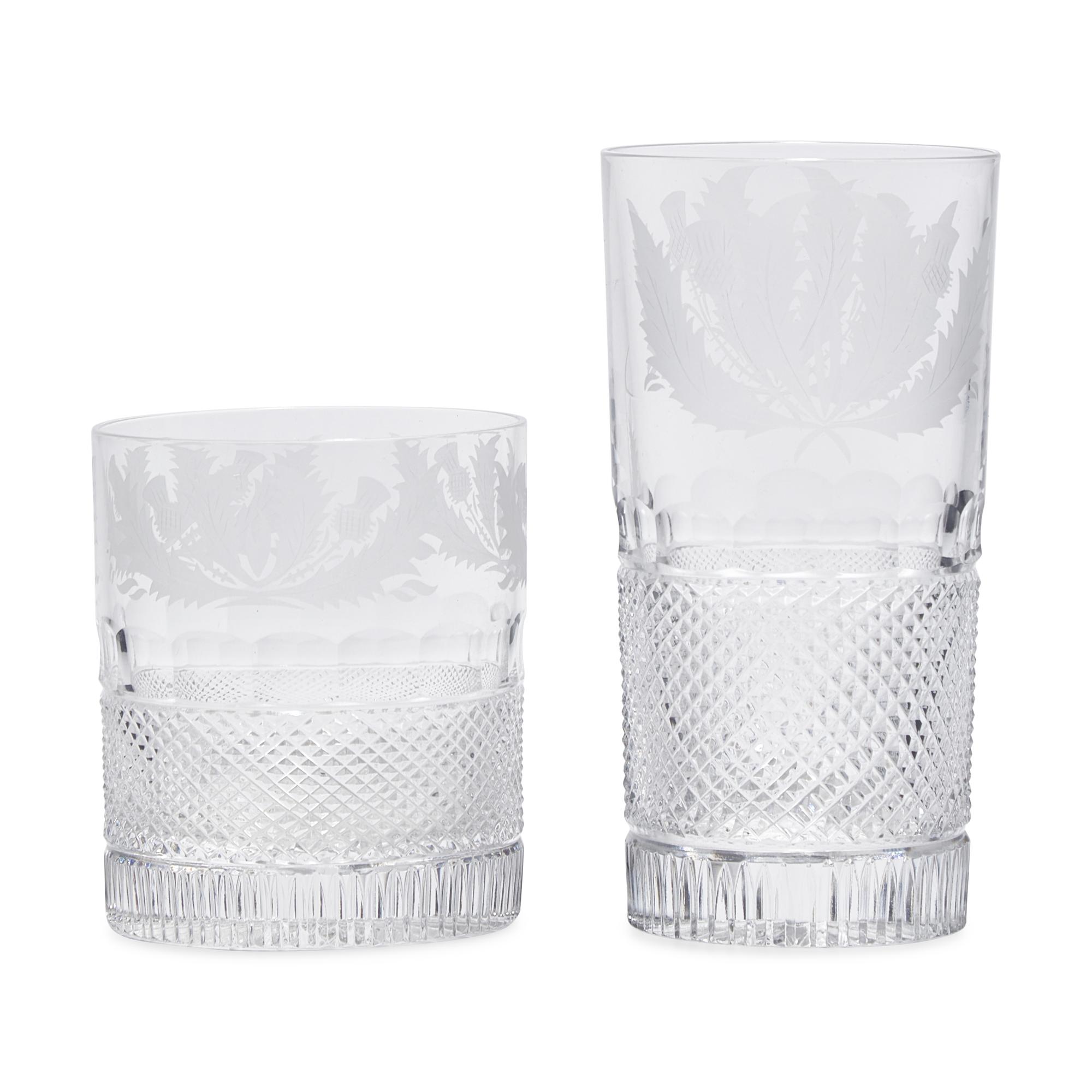 An Etched and Cut Glass "Thistle" Bar Service