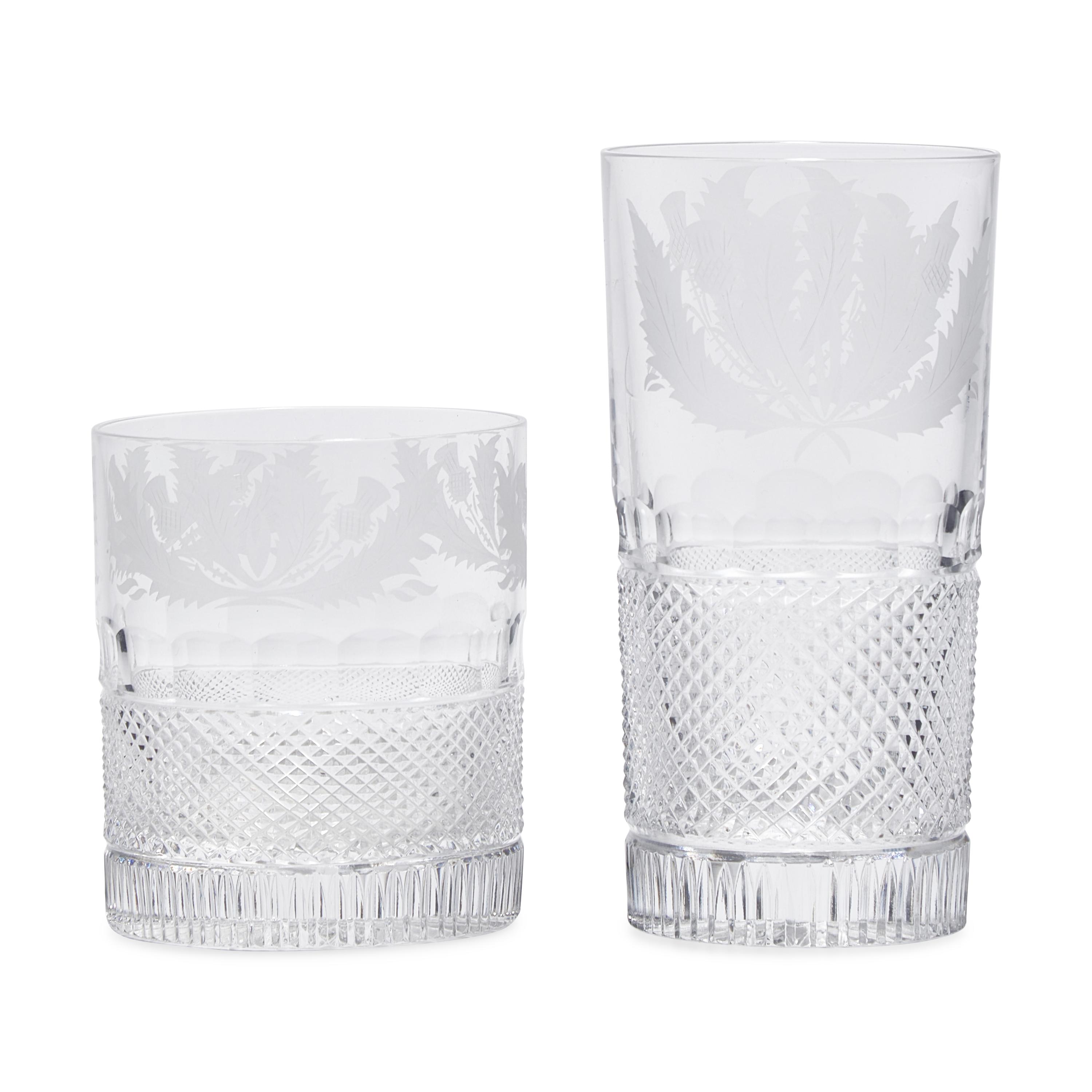 An Etched and Cut Glass "Thistle" Bar Service