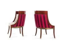 A Pair of Russian Neoclassical Brass Inlaid Mahogany Bergères