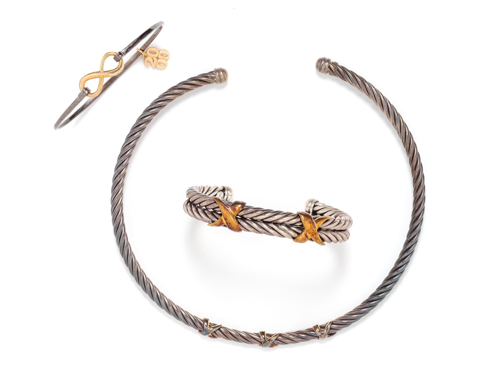 COLLECTION OF STERLING SILVER AND YELLOW GOLD JEWELRY