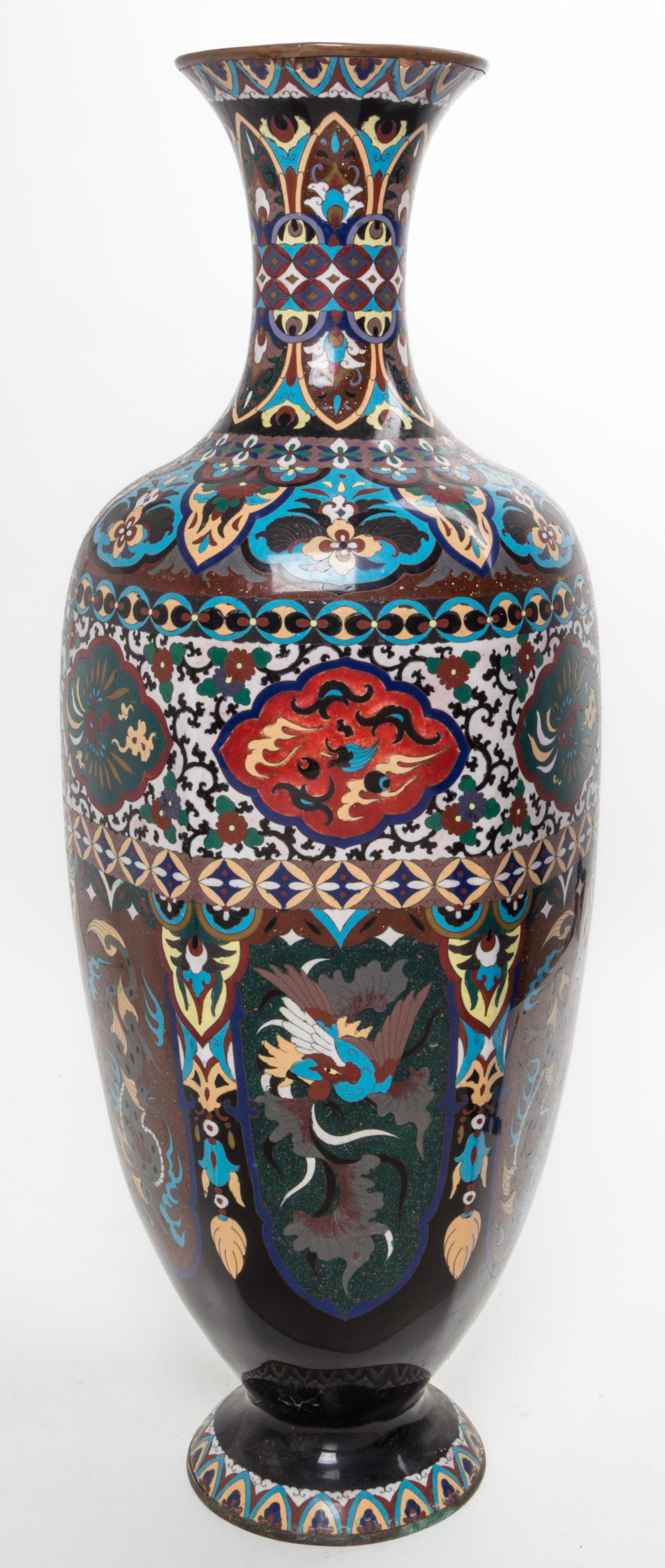 A Large Japanese Cloisonne Vase. Height 35 inches.