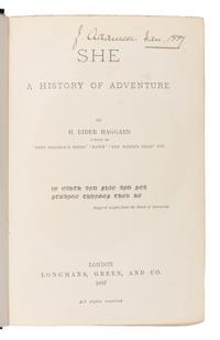 Haggard, H. Rider (1856-1925). She. A History of Adventure . London: Longmans, Green and Co., 1887.
