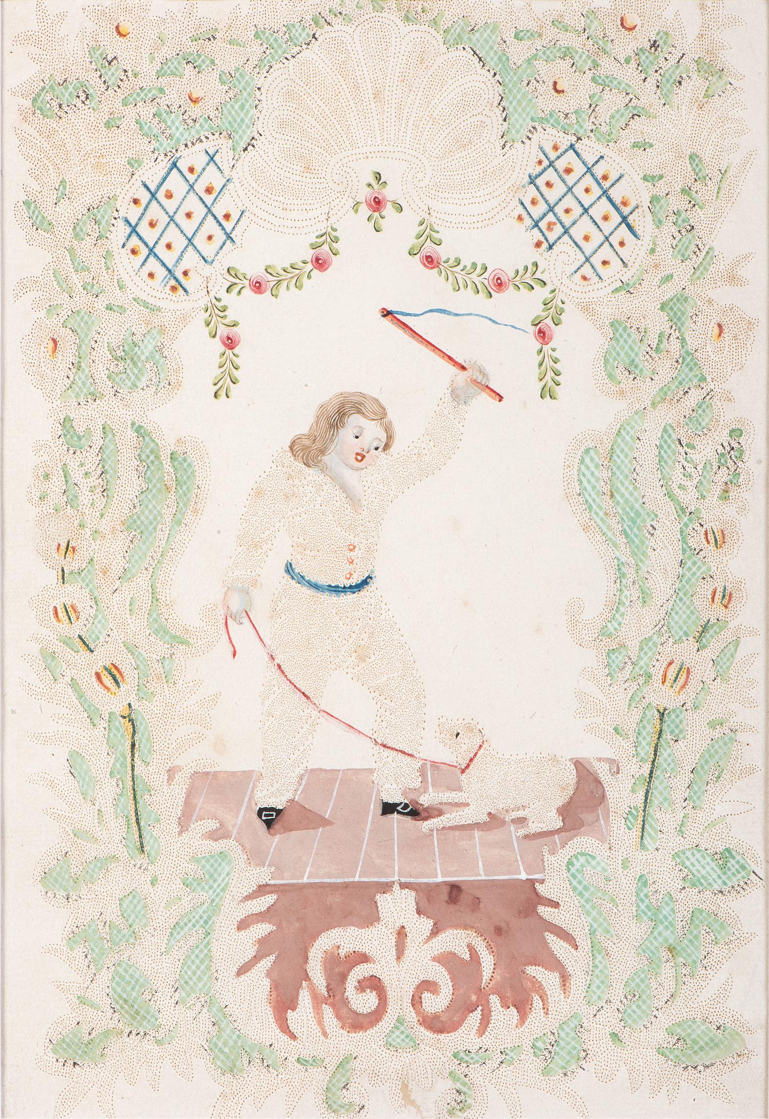 Seven Figural Pinprick and Watercolor Pictures