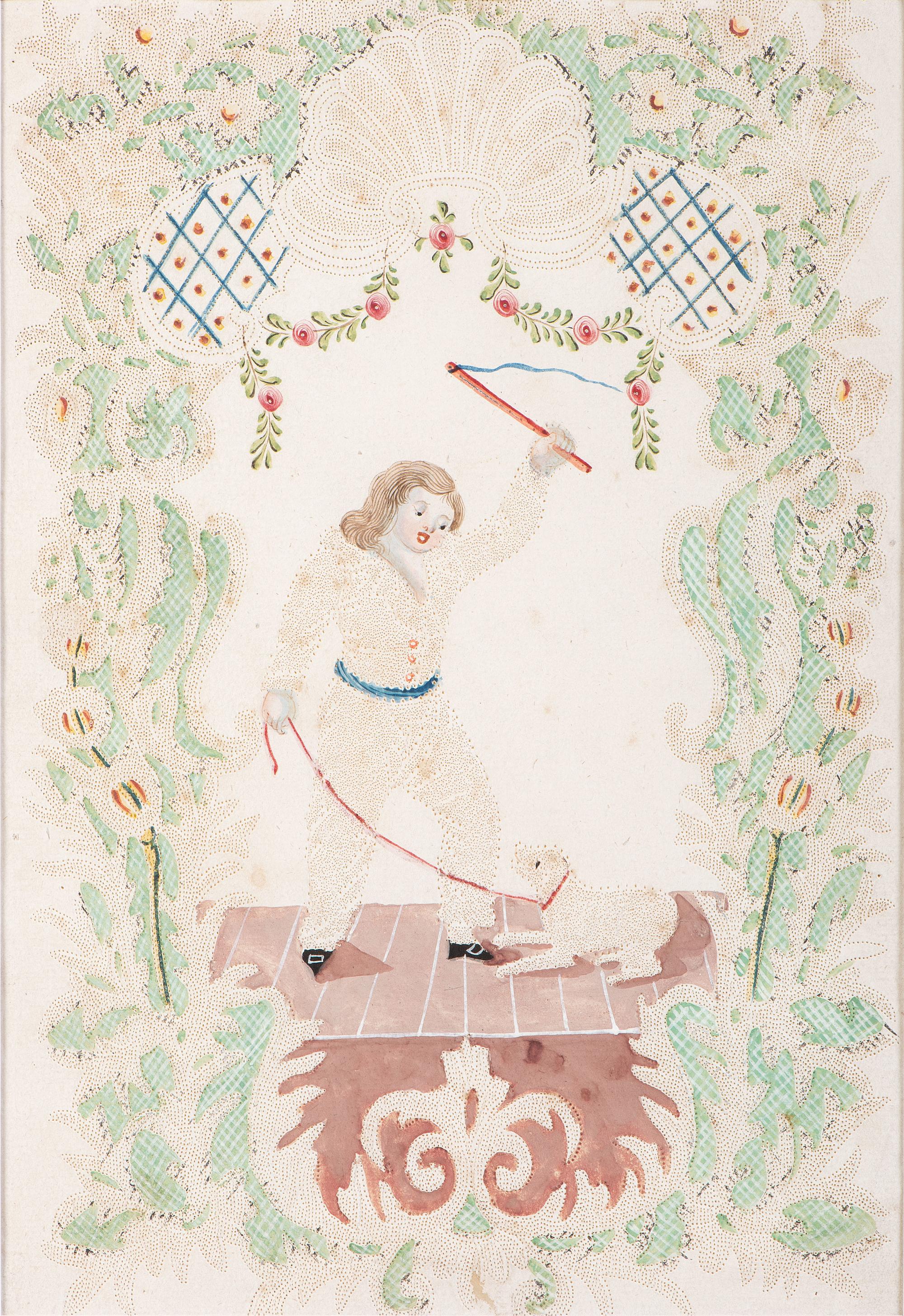 Seven Figural Pinprick and Watercolor Pictures