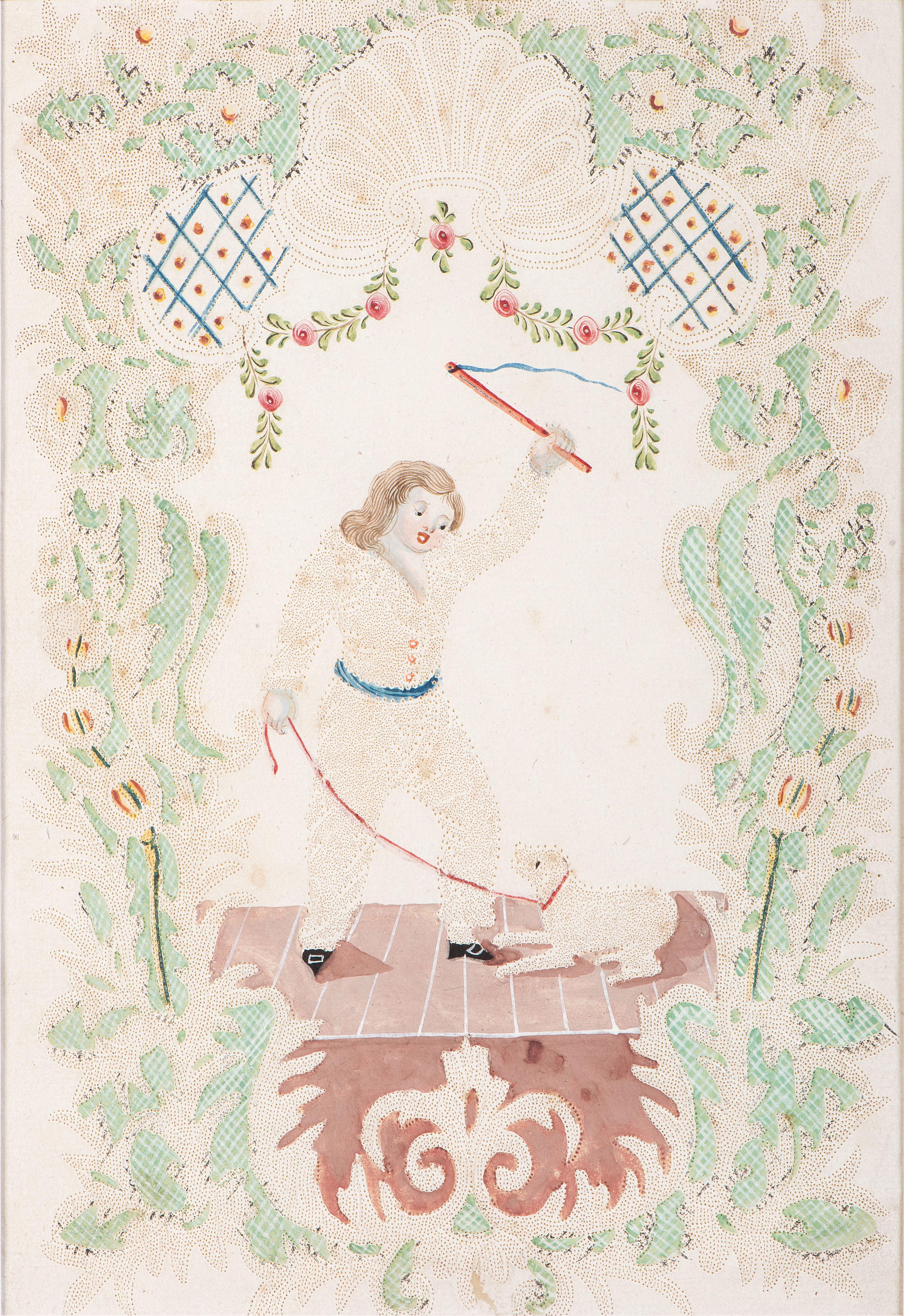 Seven Figural Pinprick and Watercolor Pictures