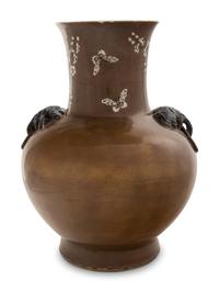 A Chinese Ochre Ground Grisalle Decorated Porcelain Zun Vase