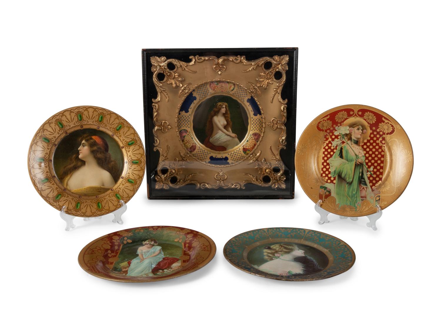 A Collection of Five Tin Lithographed Art Plates