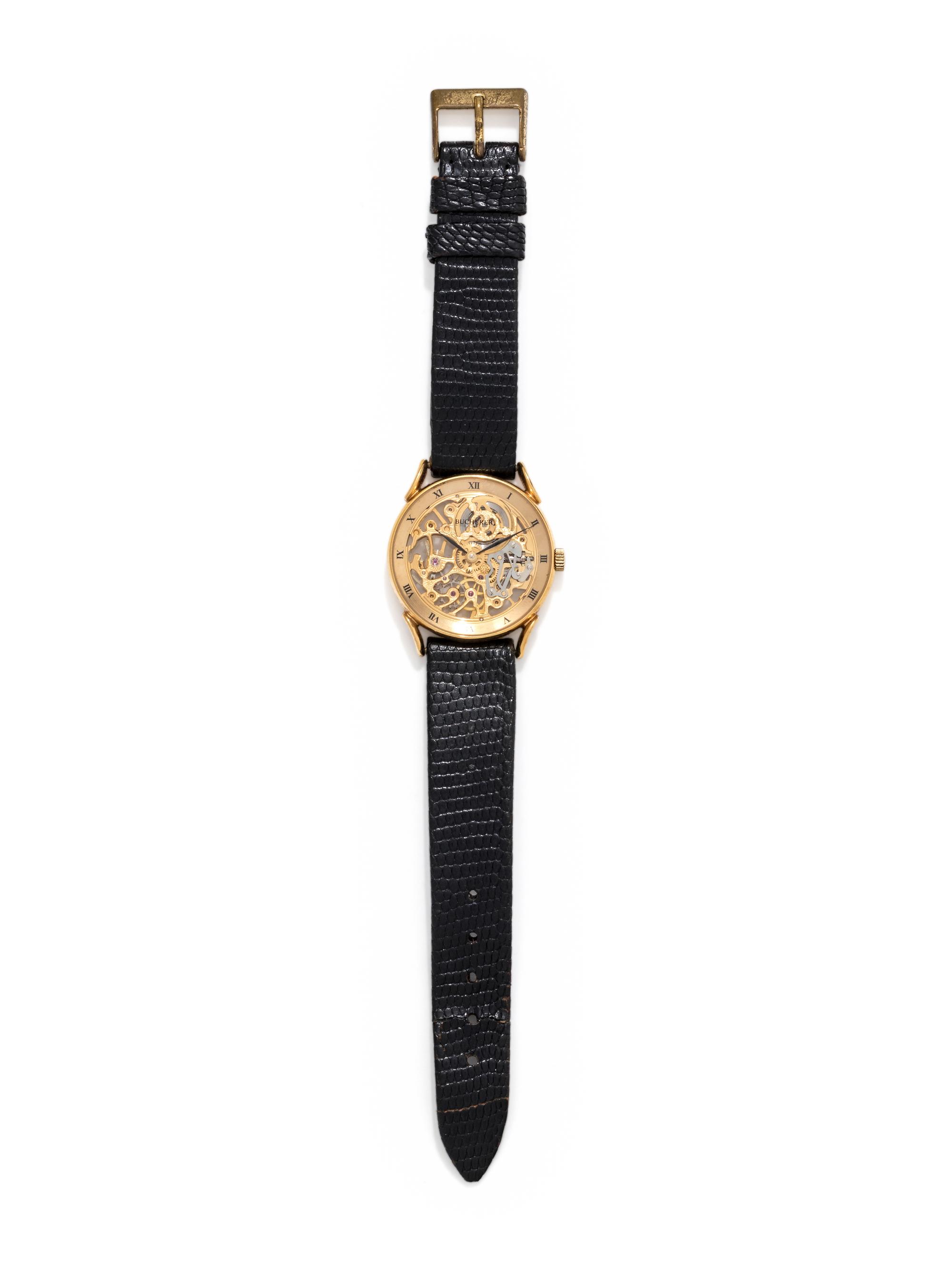 BUCHERER, GOLD-PLATED SKELETON WRISTWATCH