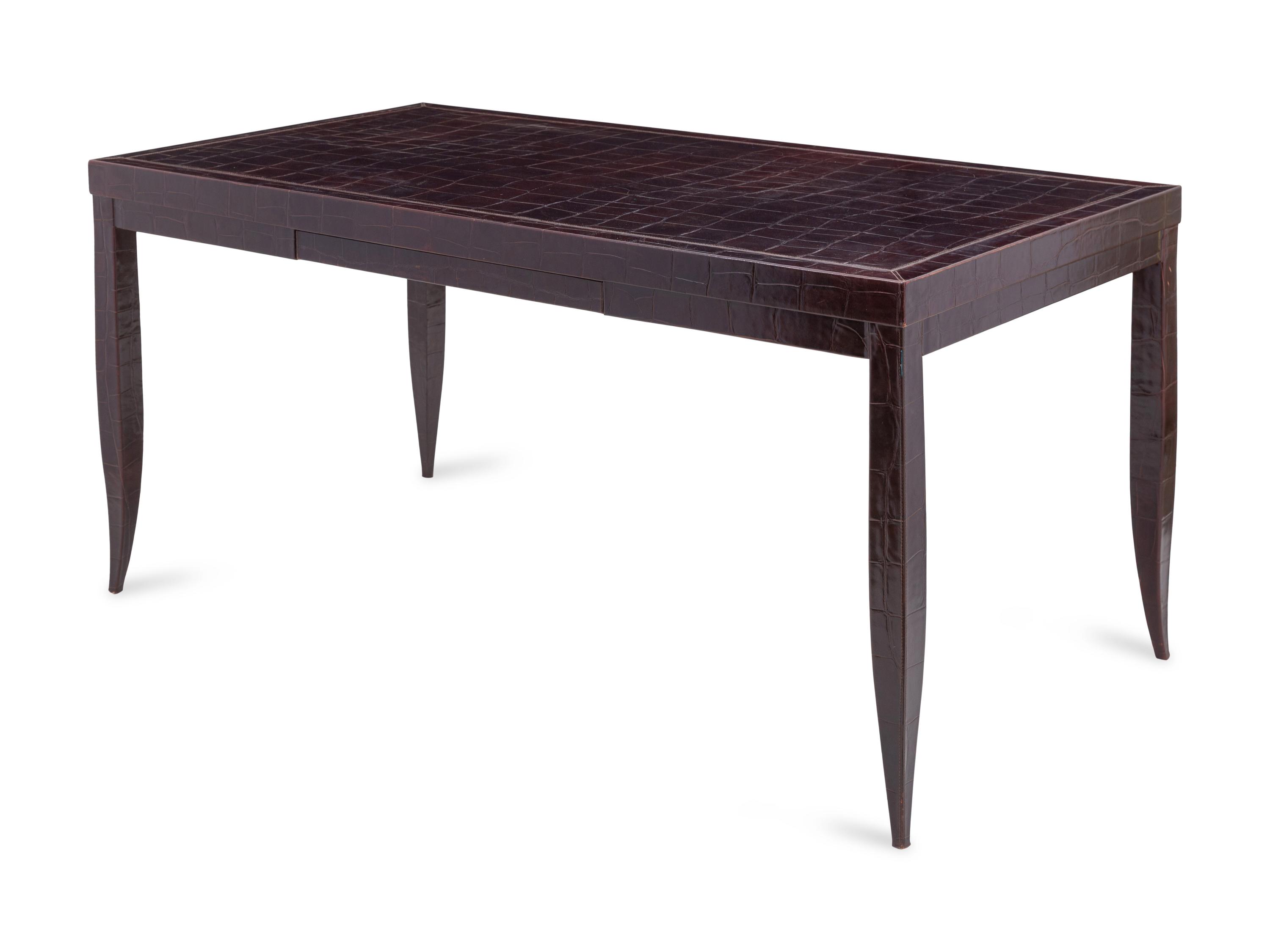 A Contemporary Alligator Embossed Leather Veneered Desk