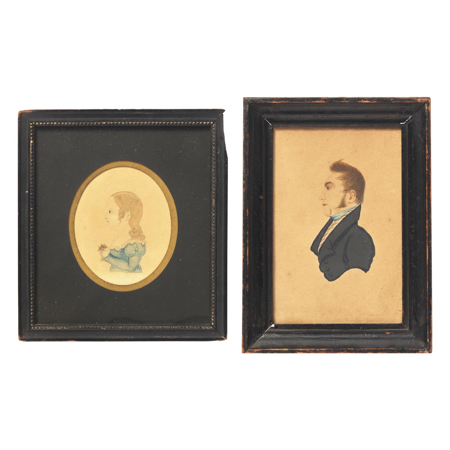 American School 19th Century, Two Portrait Miniatures: A Young Girl and Gentleman