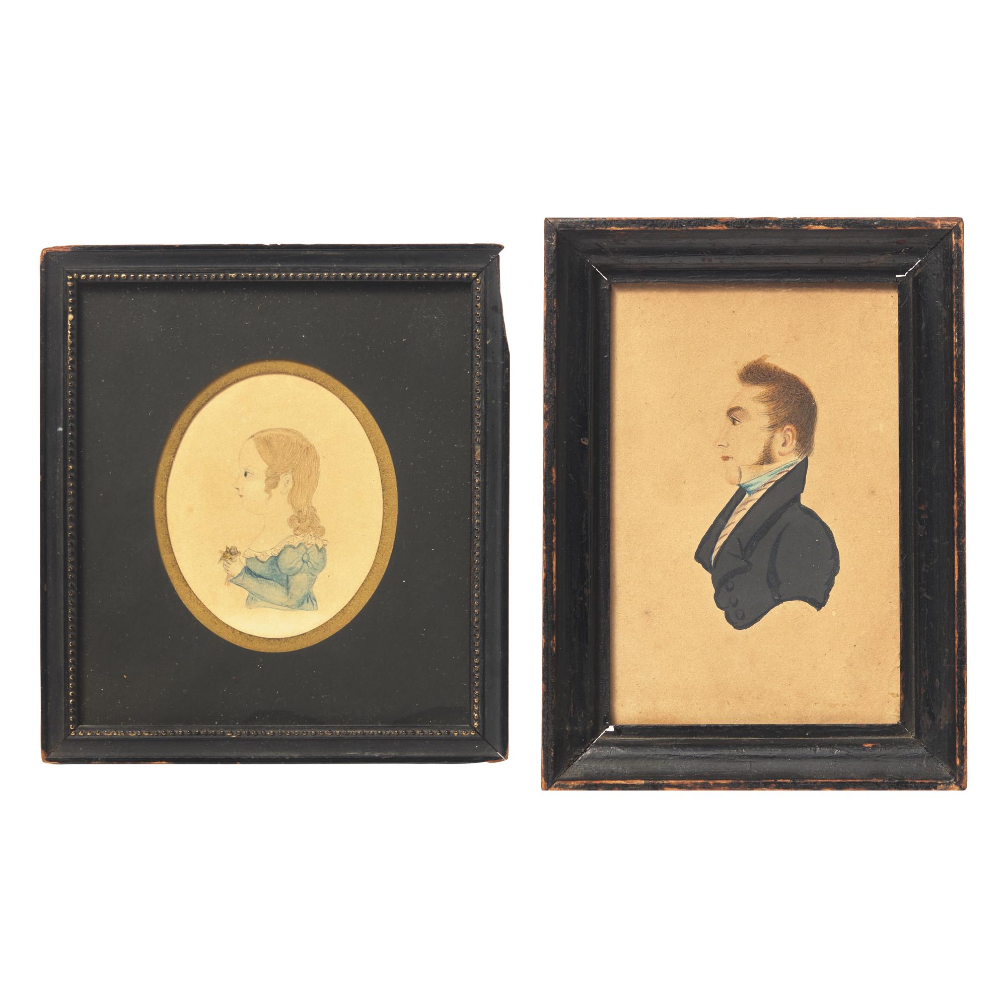 American School 19th Century, Two Portrait Miniatures: A Young Girl and Gentleman