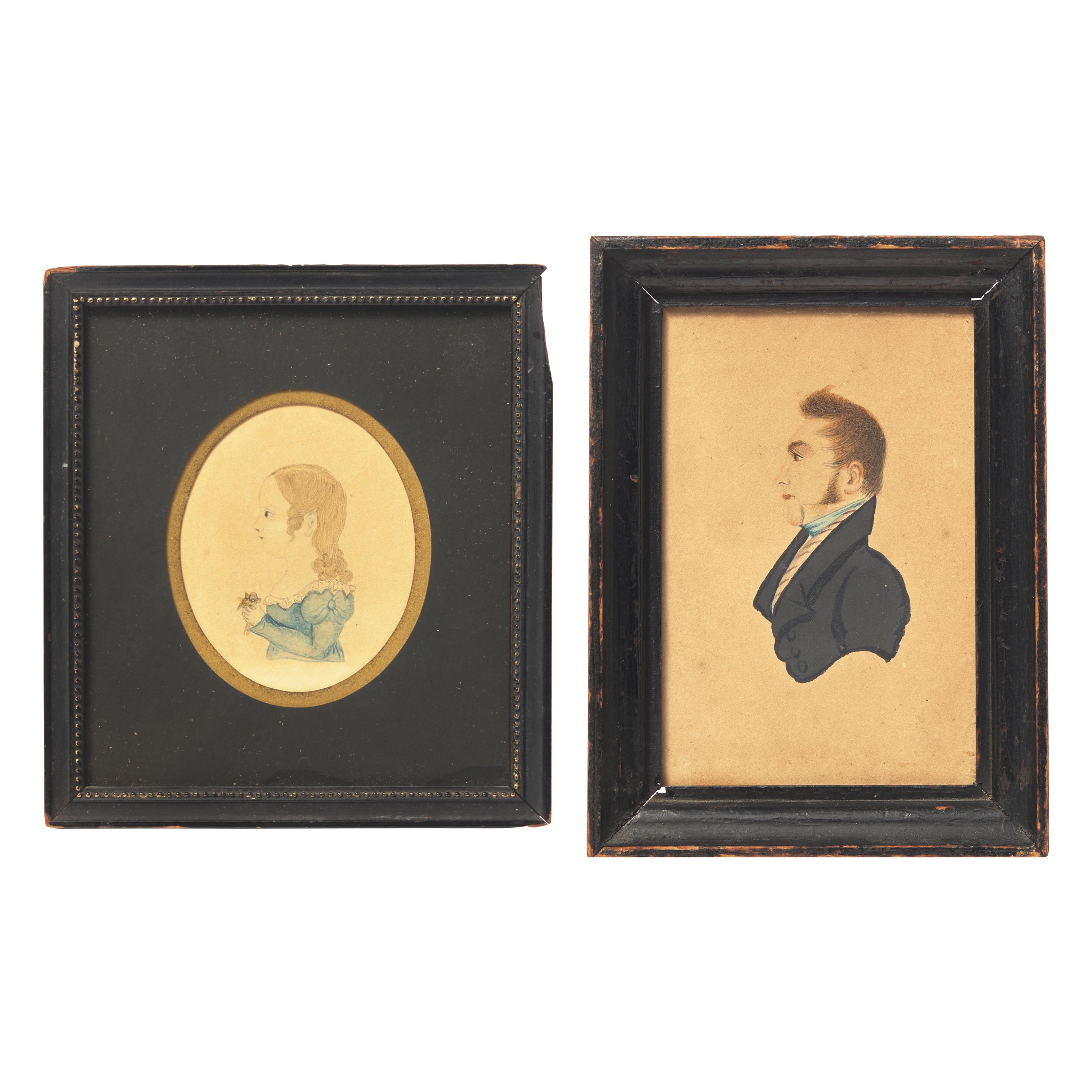 American School 19th Century, Two Portrait Miniatures: A Young Girl and Gentleman
