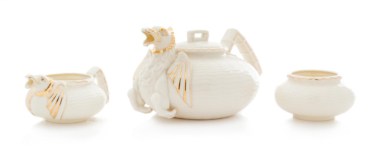 A Belleek Chinese Tea Service Width of teapot 9 1/2 inches. — BELLEEK COLLECTOR'S SOCIETY MARK