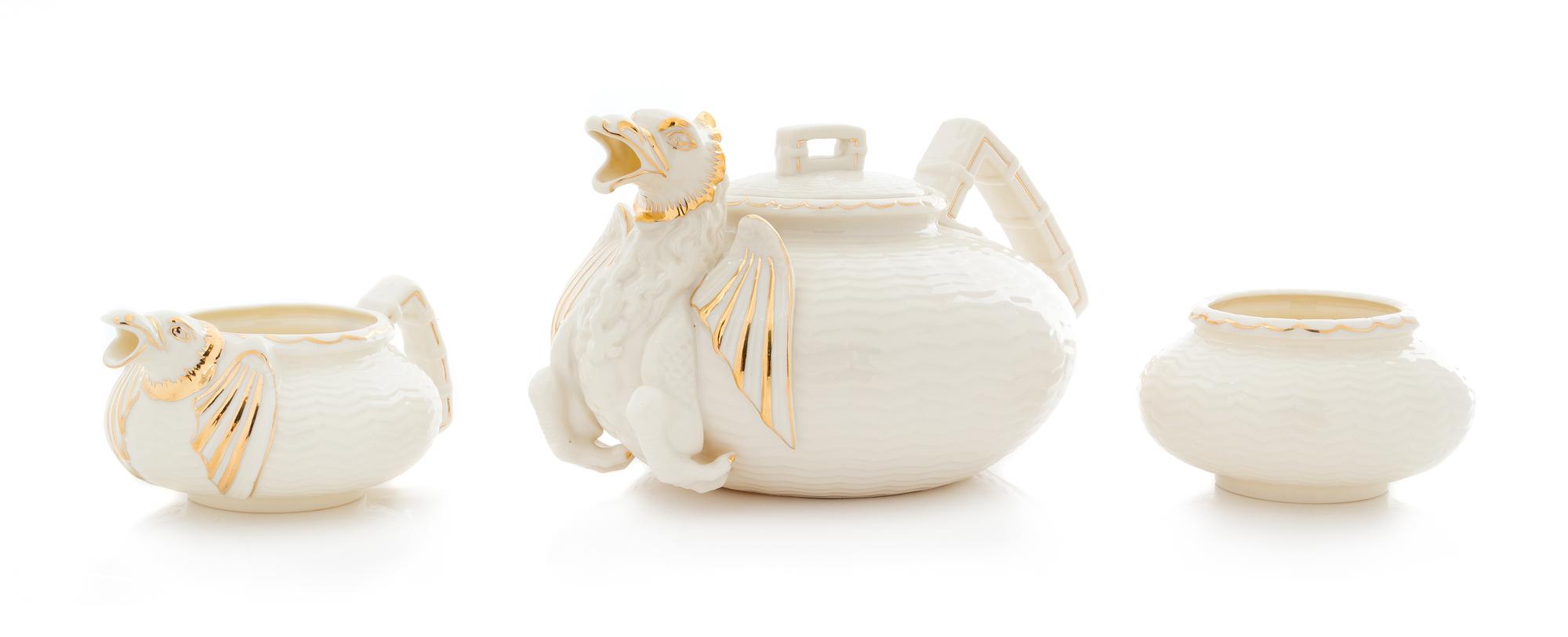 A Belleek Chinese Tea Service Width of teapot 9 1/2 inches. — BELLEEK COLLECTOR'S SOCIETY MARK
