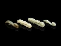 Four Chinese Carved Celadon Jade Belt Hooks