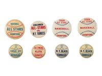 [BASEBALL]. A group of 8 pinback buttons promoting Negro League baseball teams. Ca 1930s-1940s.