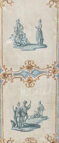 A Louis XV Painted Canvas Five-Panel Floor Screen