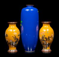 Three Japanese Cloisonné Enameled 'Floral' Vases