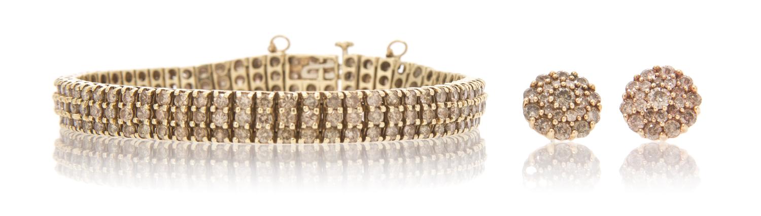 A Collection of Yellow Gold and Champagne Diamond Jewelry, 17.80 dwts.