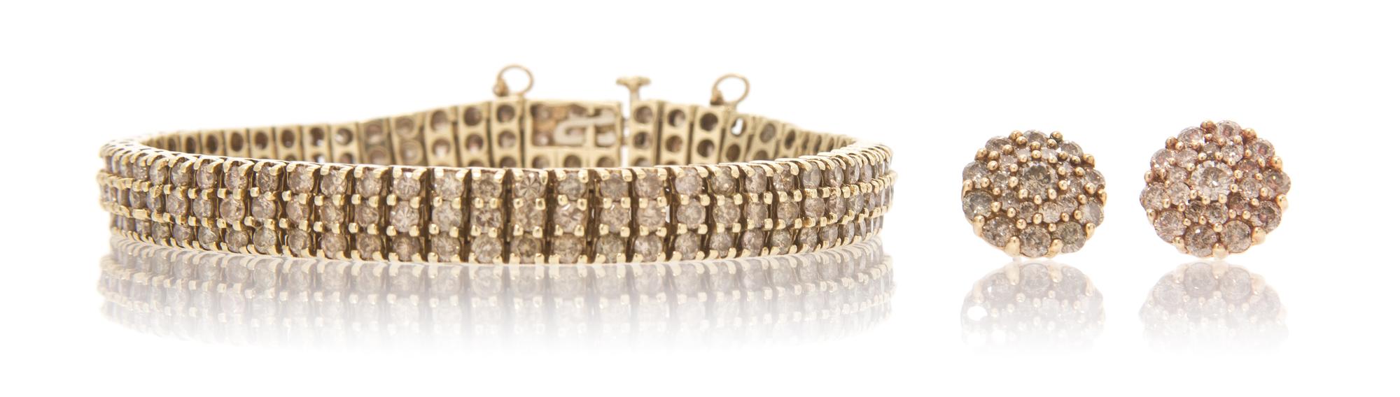 A Collection of Yellow Gold and Champagne Diamond Jewelry, 17.80 dwts.