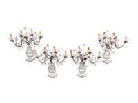 A Set of Four Maison Baguès-Style Rock Crystal and Silvered Metal Five-Arm Sconces