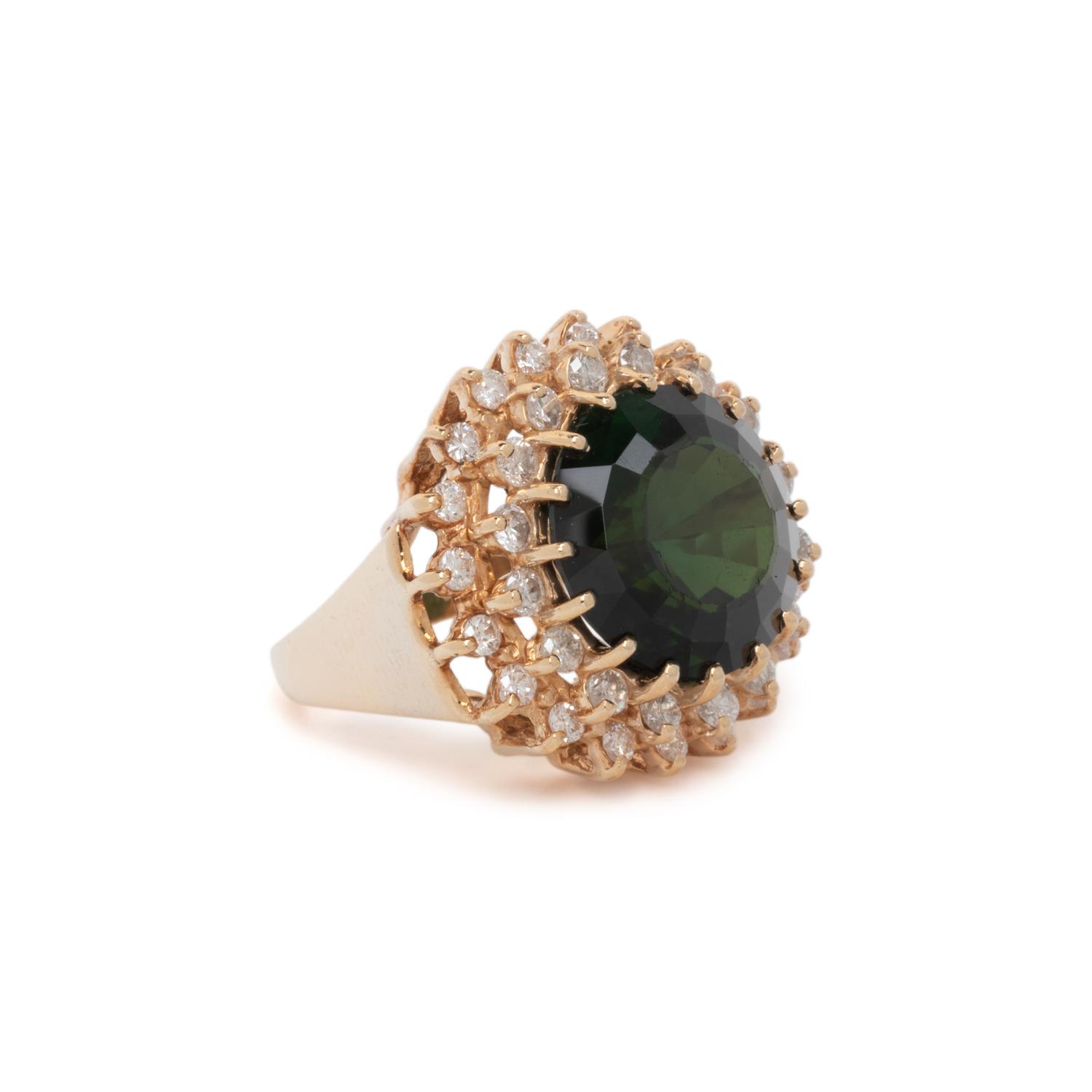 GREEN TOURMALINE AND DIAMOND RING