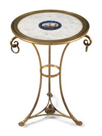 A French Gilt Bronze and Italian Micromosaic-Inset White Marble Guéridon