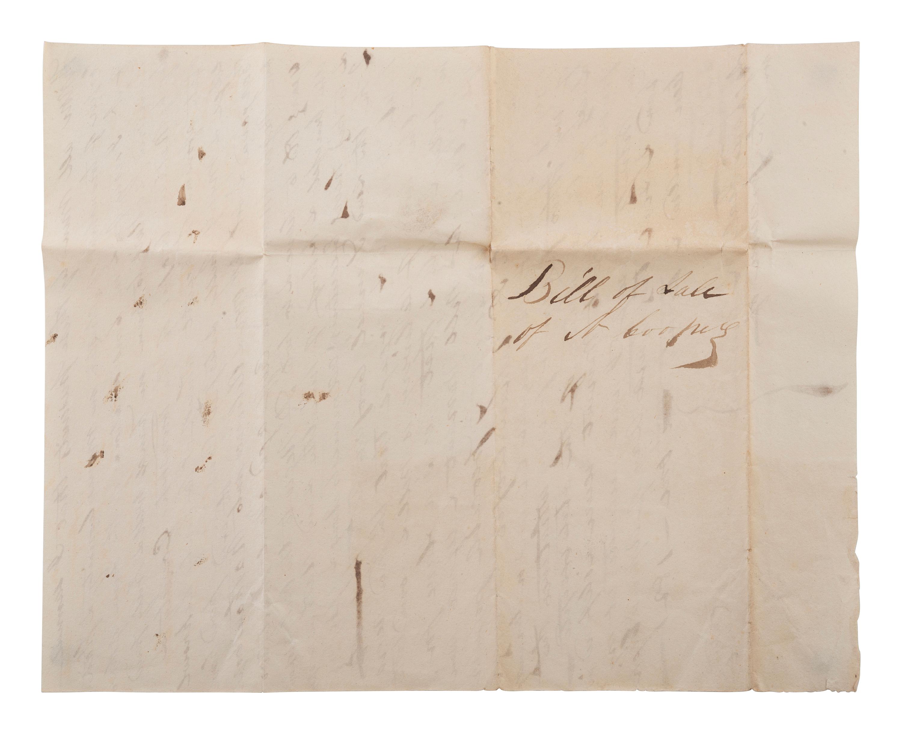 [SLAVERY & ABOLITION]. Manuscript bill of sale for an enslaved man named Cuff. New Jersey, 3 April 1821.