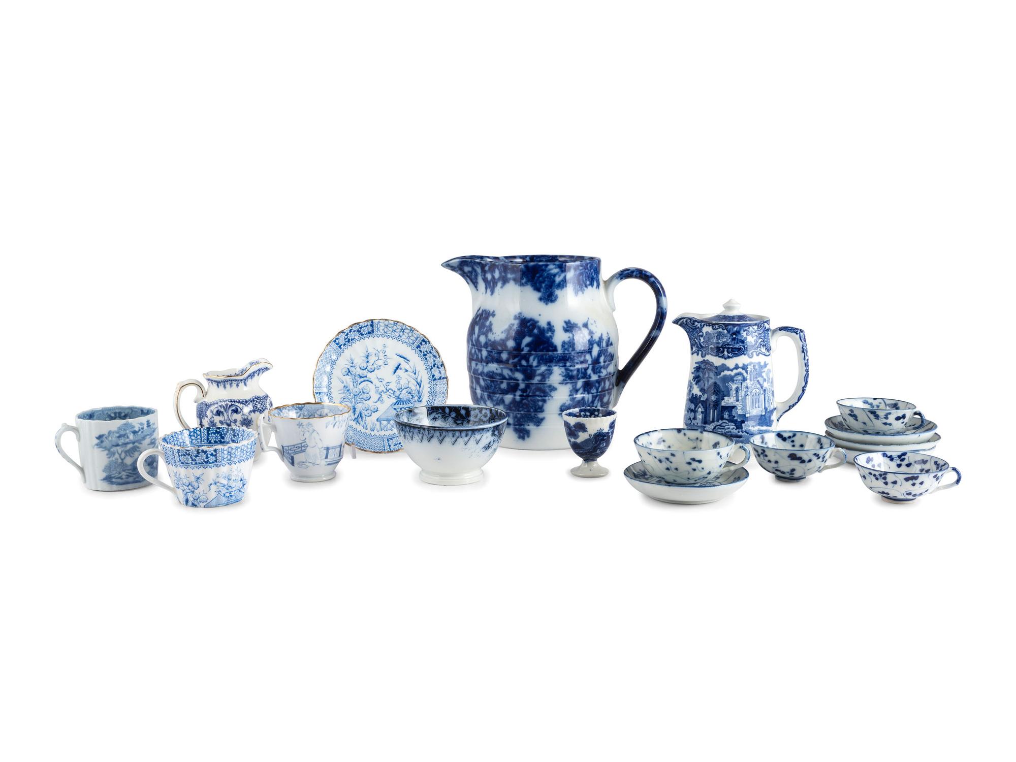 A Group of Flow Blue and Transferware Table Articles