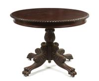 An American Classical Mahogany Center Table, Height 29 1/4 x diameter 40 inches.
