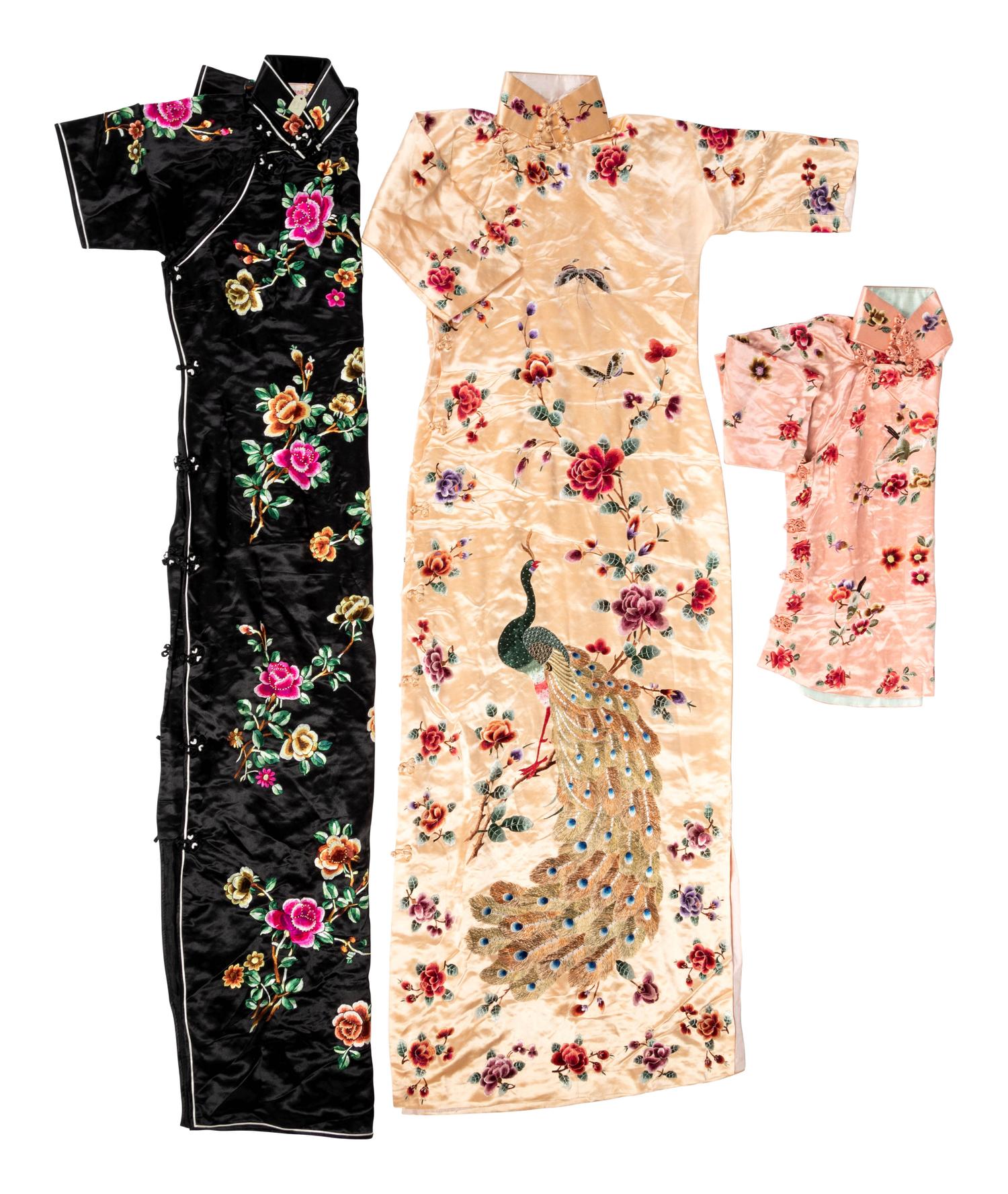 Three Chinese Embroidered Silk Satin Clothing Articles
