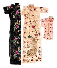 Three Chinese Embroidered Silk Satin Clothing Articles