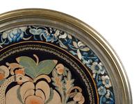 A Chinese Framed Blue Ground Embroidered Silk Panel Diameter 13 1/2 inches.