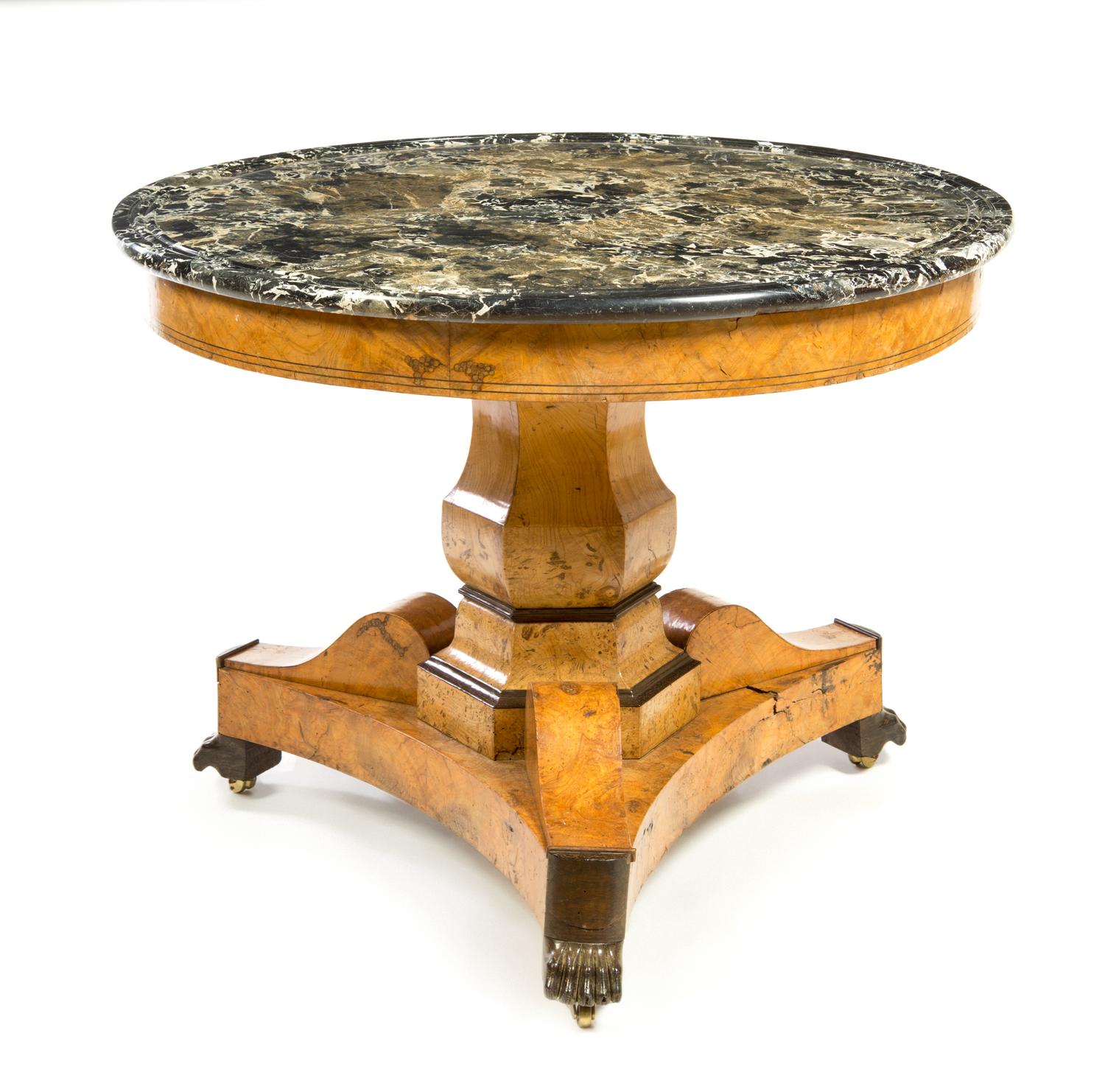 A Louis Philippe Burlwood Gueridon Height 29 1/4 x diameter of top 36 inches. — CIRCA 1810